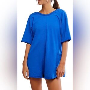 NWT Free People FP Movement Hot Shot Tee Romper, Electric Blue